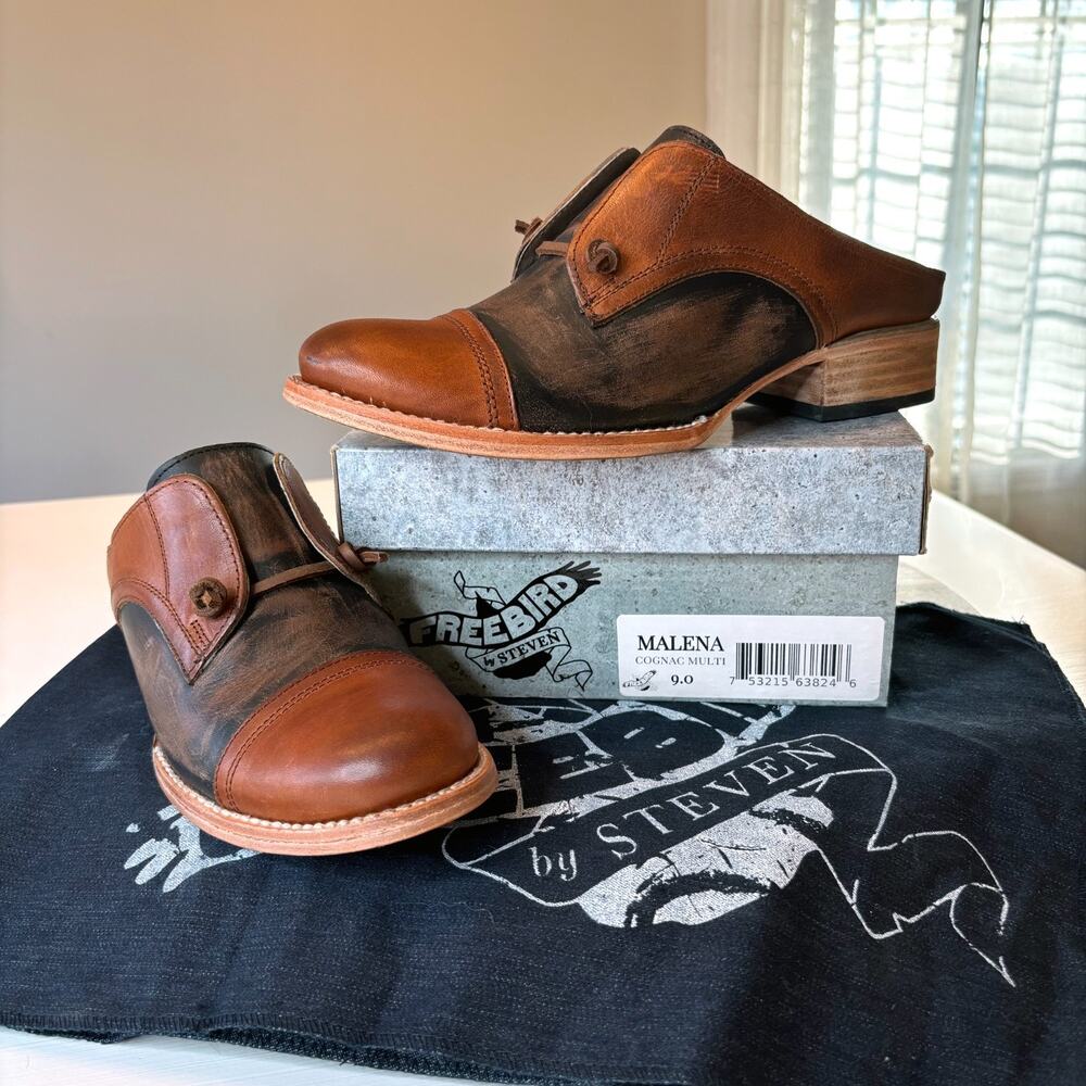 Freebird Malena Mule Shoes Women's Size 9 Cognac Multi Leather Oxford Shoes